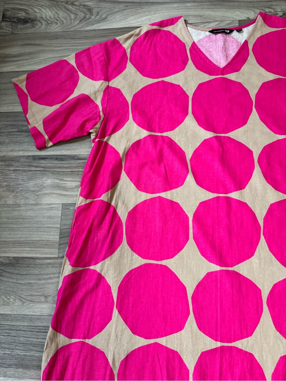 Uniqlo x Marimekko Linen Bled Kaftan Dress Polka Dot Size Medium Artsy Lagenlook - Picture 2 of 8